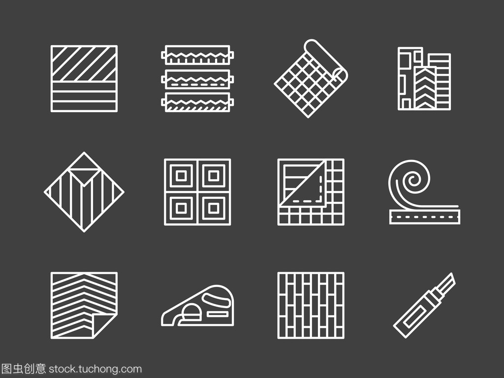 一套油毡白线矢量图标 为建筑装潢材料设计注入现代感