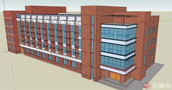 河南某工厂办公楼建筑SU模型设计与装潢材料应用解析